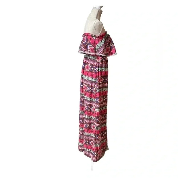 Peach Love California Aztec Ruffled Bust Maxi Spring Dress Women’s size Medium - Picture 4 of 9